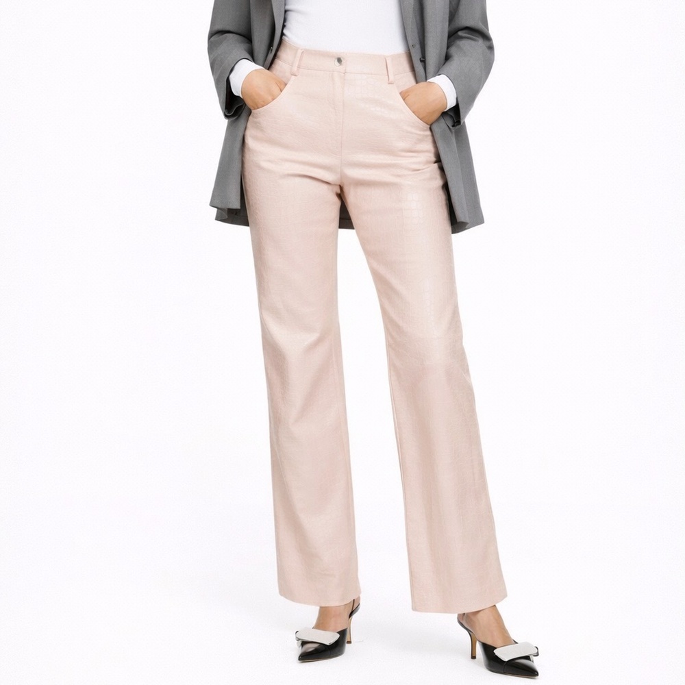 $625 MSGM Pink Straight-Leg Faux-Leather Croc Trousers Pants jeans LARGE